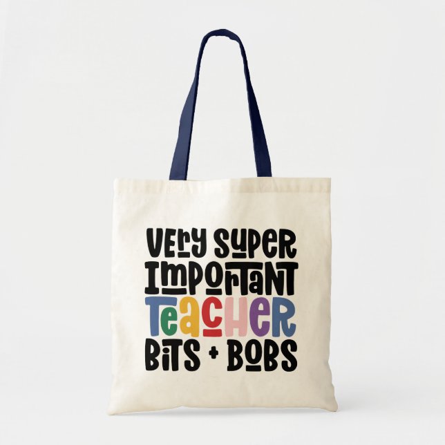 Very important teacher modern typography gift tote bag (Front)