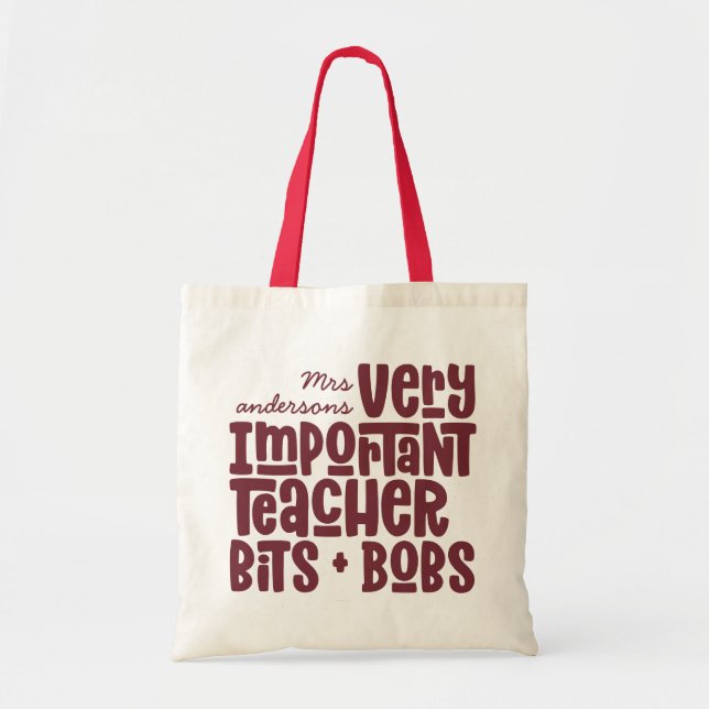 Very important teacher modern typography gift tote bag (Front)