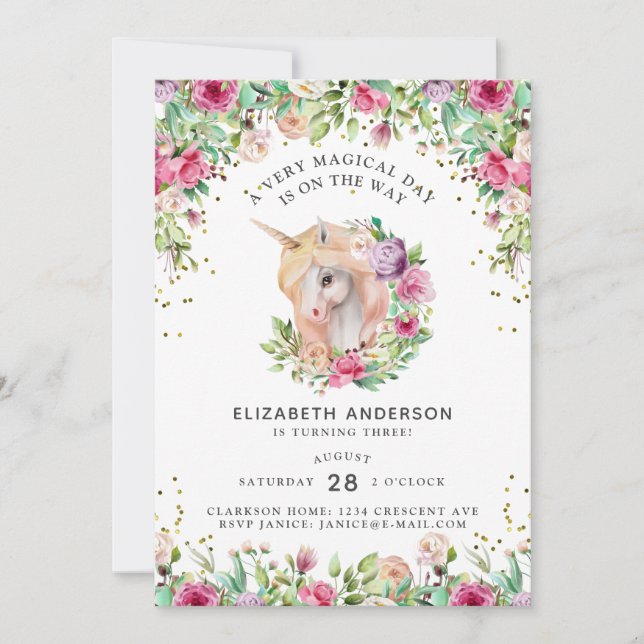 Very Magical Day Unicorn Birthday Invitation (Front)