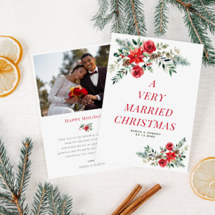 Very married holiday floral wedding announcement