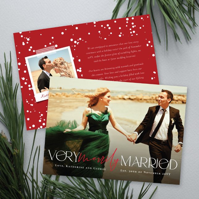 Very Merrily Married Mr & Mrs Modern Photo Wedding Holiday Card (Creator Uploaded)
