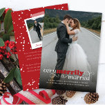 Very Merrily Married Mr & Mrs Modern Photo Wedding Holiday Card<br><div class="desc">The back features a full snowdots pattern, a snapshot photo and a personalizable holiday message. The base background can be changed to any colour of your choice. All / Most text is editable. Designed / original artwork by fat*fa*tin. Easy to personalise with your own text message, name, photo, or image....</div>