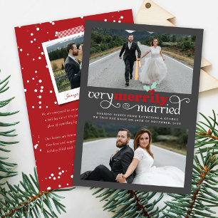 Very Merrily Married Mr & Mrs Modern Photo Wedding Holiday Card