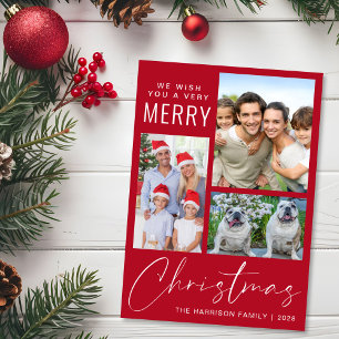Very Merry 4 Photo Red Christmas Holiday Card