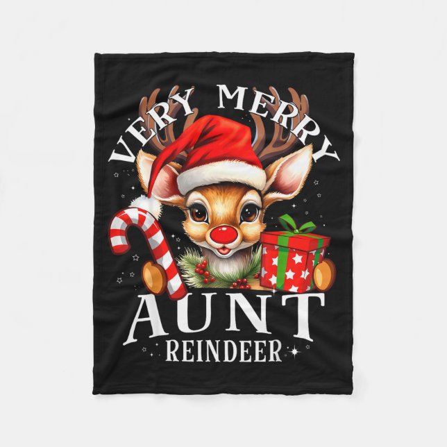 Very Merry Aunt Reindeer Matching Christmas  Fleece Blanket (Front)