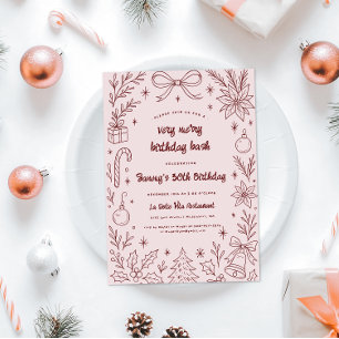 Very Merry Birthday Bash   Christmas Party Invitation