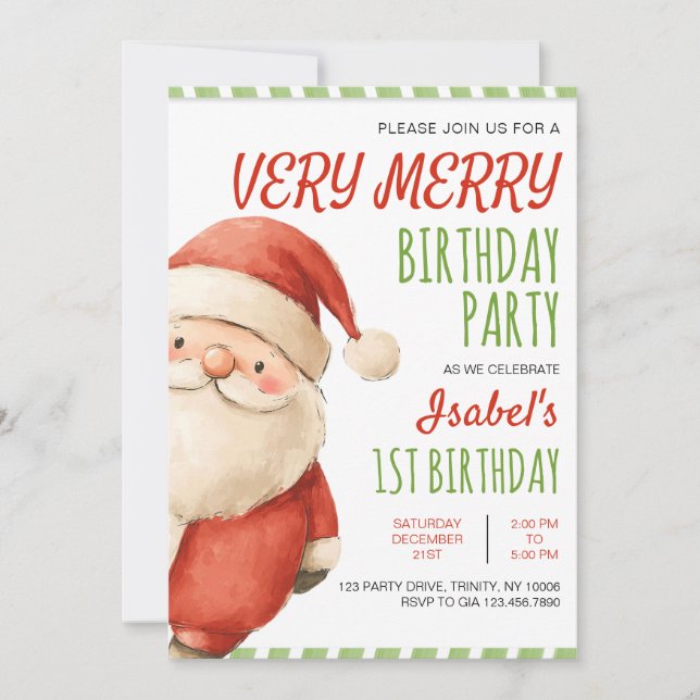 Very Merry Birthday Santa Claus Invitation (Front)