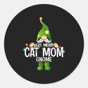 Very Merry Cat Mom Gnome Christmas Matching  Classic Round Sticker