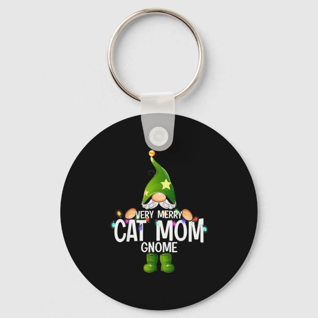 Very Merry Cat Mom Gnome Christmas Matching  Key Ring (Front)