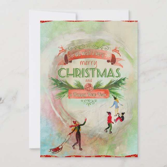 Very Merry Christmas Classic Card with Ice Skating (Front)