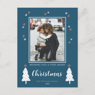 Very Merry Christmas Doodle Trees Modern Photo  Holiday Postcard