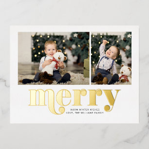 Very Merry Christmas Gallery of 2 Photo Holiday Foil Invitation Postcard