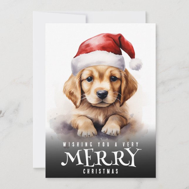 Very Merry Christmas Labrador Puppy Santa Hat  Dog Holiday Card (Front)
