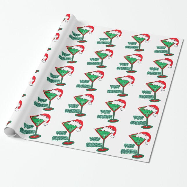 Very Merry! Christmas Martini Wrapping Paper (Unrolled)