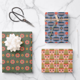 Very Merry Christmas Mid-Century Patterns Wrapping Paper Sheet
