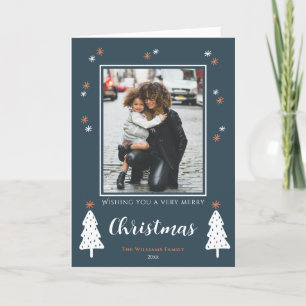 Very Merry Christmas Modern Doodle Trees Photo Holiday Card