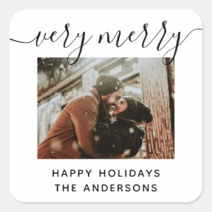 Very Merry Christmas   Modern Holiday Favours Phot Square Sticker