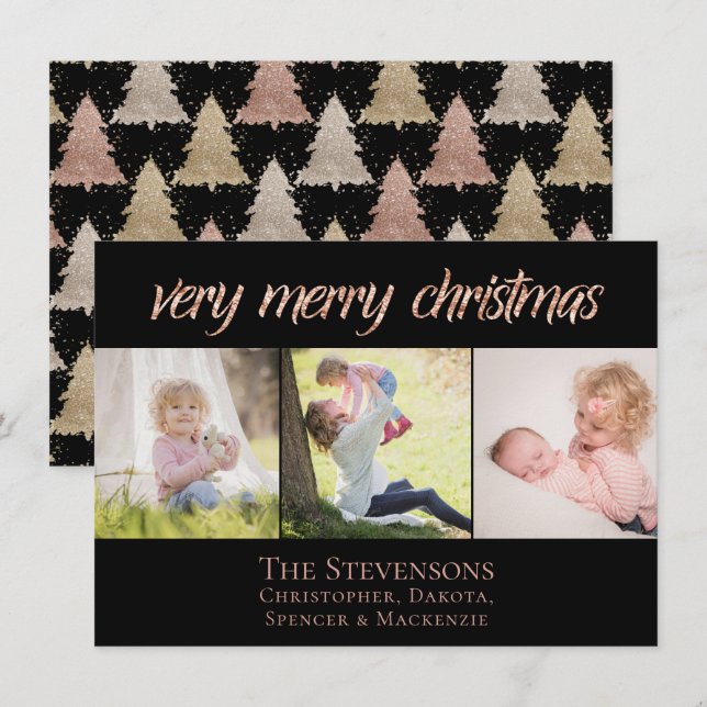 Very Merry Christmas | Modern Rose Gold Chic Photo Holiday Card (Front/Back)
