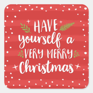 Very Merry Christmas   Red Stripes Holiday Square Sticker