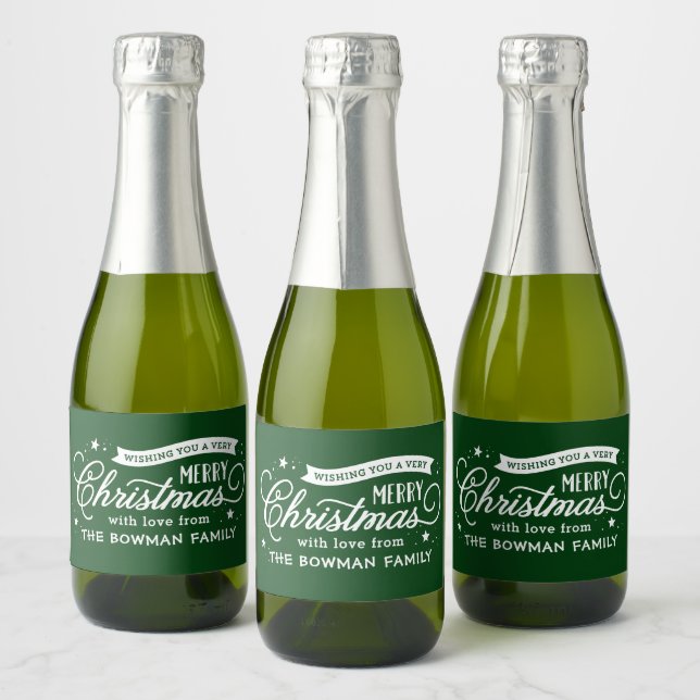 Very Merry Christmas Script Holiday Gift Sparkling Wine Label (Bottles)