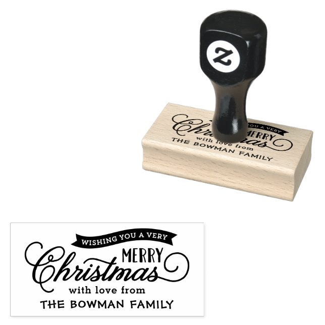 Very Merry Christmas Script Holiday Rubber Stamp (Stamped)