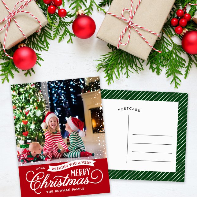 Very Merry Christmas Script Photo Holiday Postcard (Creator Uploaded)