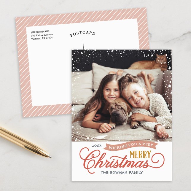 Very Merry Christmas Script Photo Holiday Postcard (Creator Uploaded)