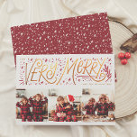 Very Merry | Gold Hand Lettering 3 Photo Christmas Holiday Card<br><div class="desc">A whimsical, hand-drawn design featuring "Very Merry" in faux gold lettering, decorated with cute little stars and sparkles. "Merry" is underlined, and there is a rustic pine bough curved around the end. In the top left-hand corner, the year is printed in simple typography. In the bottom right-hand corner of the...</div>