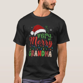 Very Merry Grandma Santa Hat Xmas Light Family Chr T-Shirt