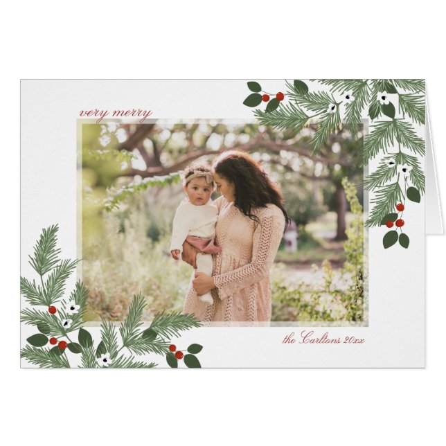 Very Merry Holiday Photo Greeting Card (Front Horizontal)