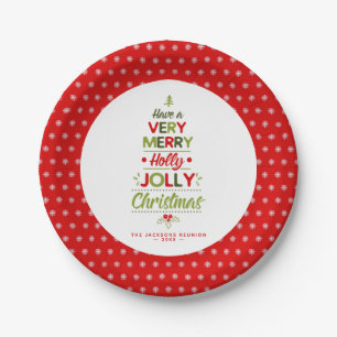 Very Merry Holly Jolly Christmas Tree Custom Text Paper Plate