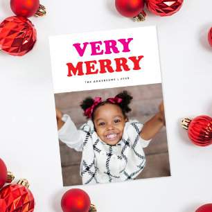 Very Merry Retro Typography Holiday Photo Card