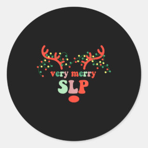 Very Merry Slp Reindeer Christmas Speech Therast X Classic Round Sticker