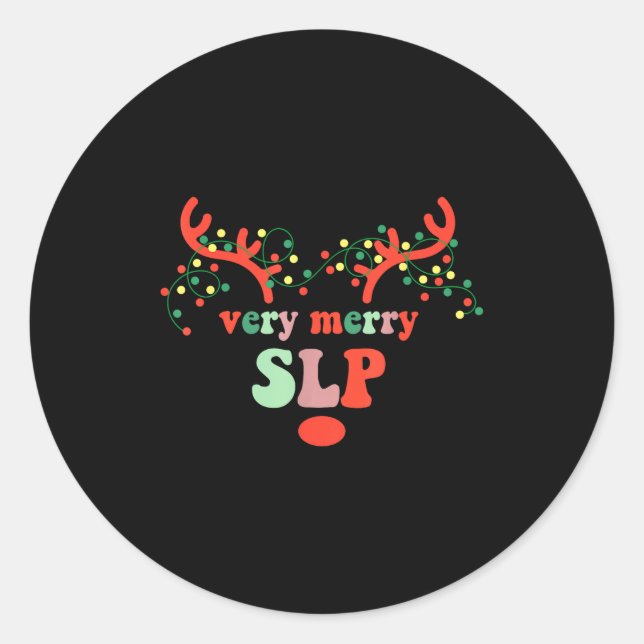 Very Merry Slp Reindeer Christmas Speech Therast X Classic Round Sticker (Front)