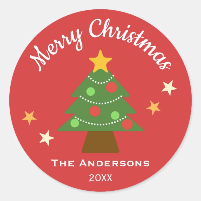 Very Merry Starlight Christmas Tree Classic Round Sticker (Front)