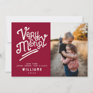 Very Merry Typography Photo Custom Text Christmas Holiday Card