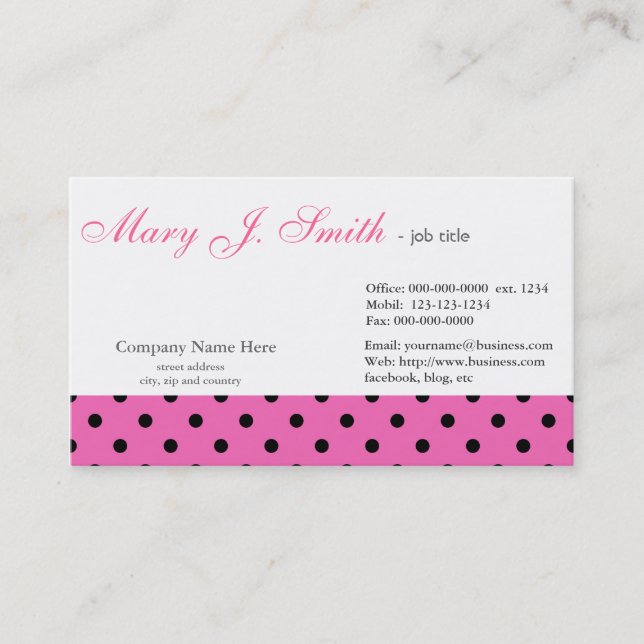 Very neat pink polka dots graphic design business card (Front)
