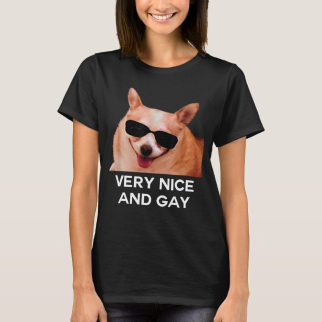 Very Nice And Gay  Dog Glasses Meme T-Shirt (Front)