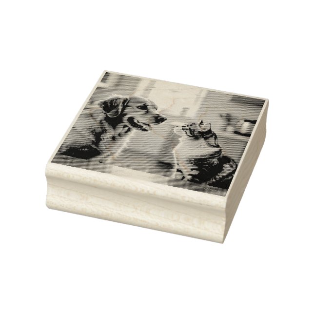 Very nice cat and dog design on rubber stamp (Stamp)