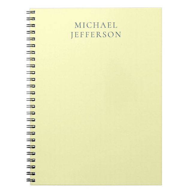Very Pale Yellow Minimalist Plain Modern Name Notebook (Front)