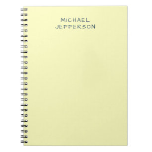 Very Pale Yellow Minimalist Plain Modern Name Notebook