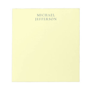 Very Pale Yellow Minimalist Plain Modern Name Notepad