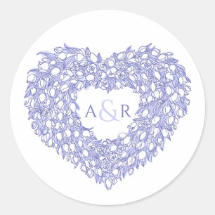 Very peri blue heart tulips monogram wedding classic round sticker