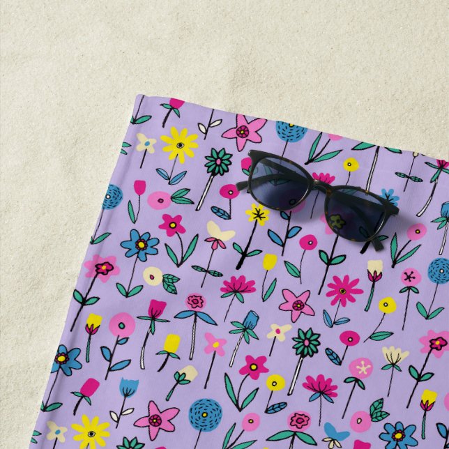 Very Peri Floral Meadow Beach Towel (In Situ)