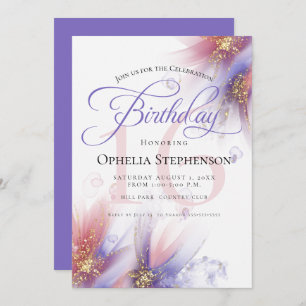 Very Peri Lilac Rose Abstract Floral Birthday Invitation