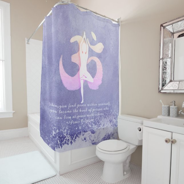 Very Peri Meditation Instructor Yoga Pose OM Quote Shower Curtain (In Situ)