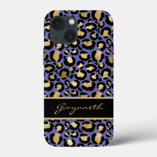 Very Peri Purple Black Monogram Leopard Print iPhone 13 Mini Case