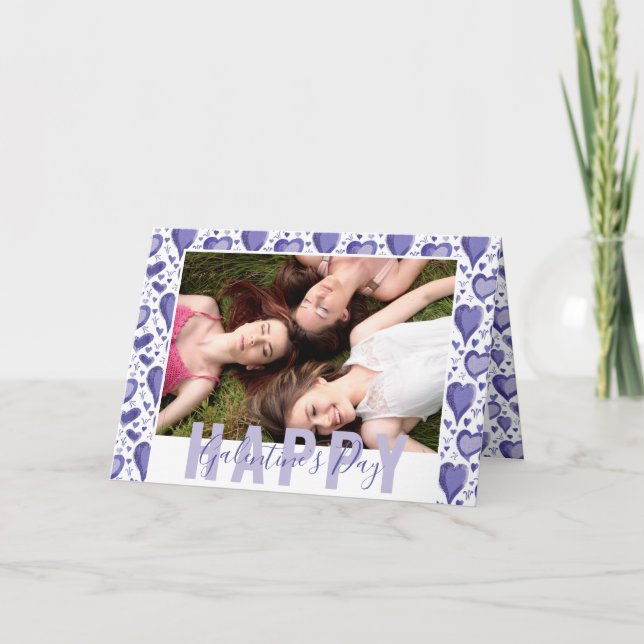 Very Peri Purple Heart Galentines Day Friend Photo Holiday Card (Front)
