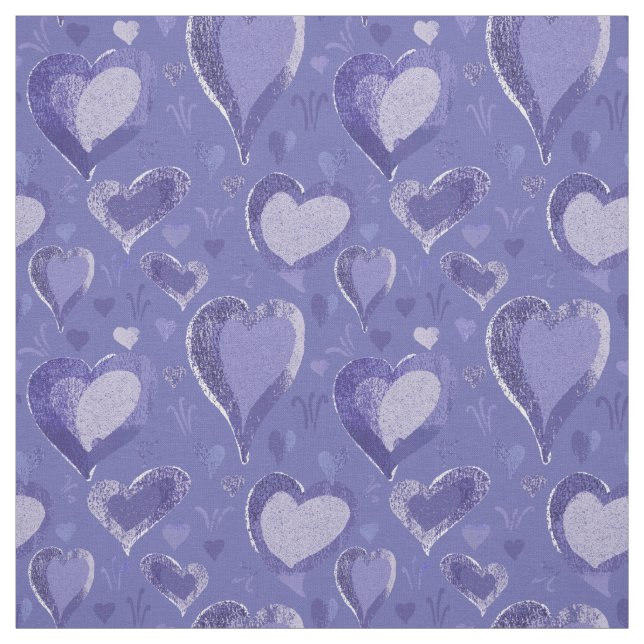 Very Peri Purple Hearts Pattern Drawing Fabric (Swatch)