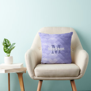 Very peri Purple triangle geometry square Monogram Cushion